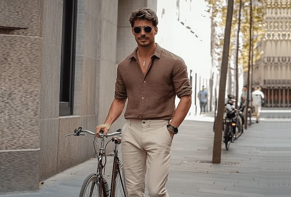 تصویر 1 از پیراهن مردانه رنگ موکا با پارچه تنفس پذیر و راحت